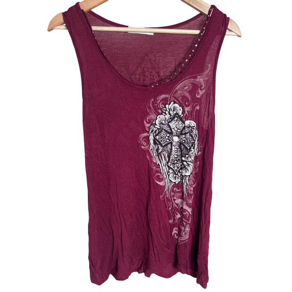 23 Love Street Rhinestone Burgundy Wing Tank Top *Dimensions In Pictures*
